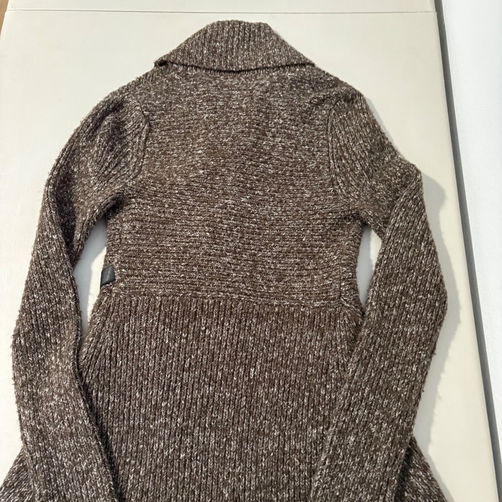 Cache Brown Marled Knit Shawl Collar Cardigan Sweater Side Buckle Wrap Womens M - Picture 3 of 11